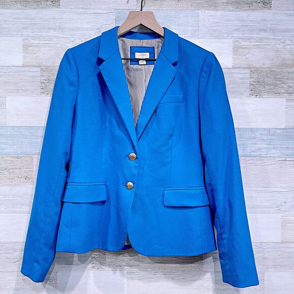 J CREW Schoolboy Blazer Royal Blue Stretch Wool Blend Gold Button Womens 10 - Picture 1 of 7